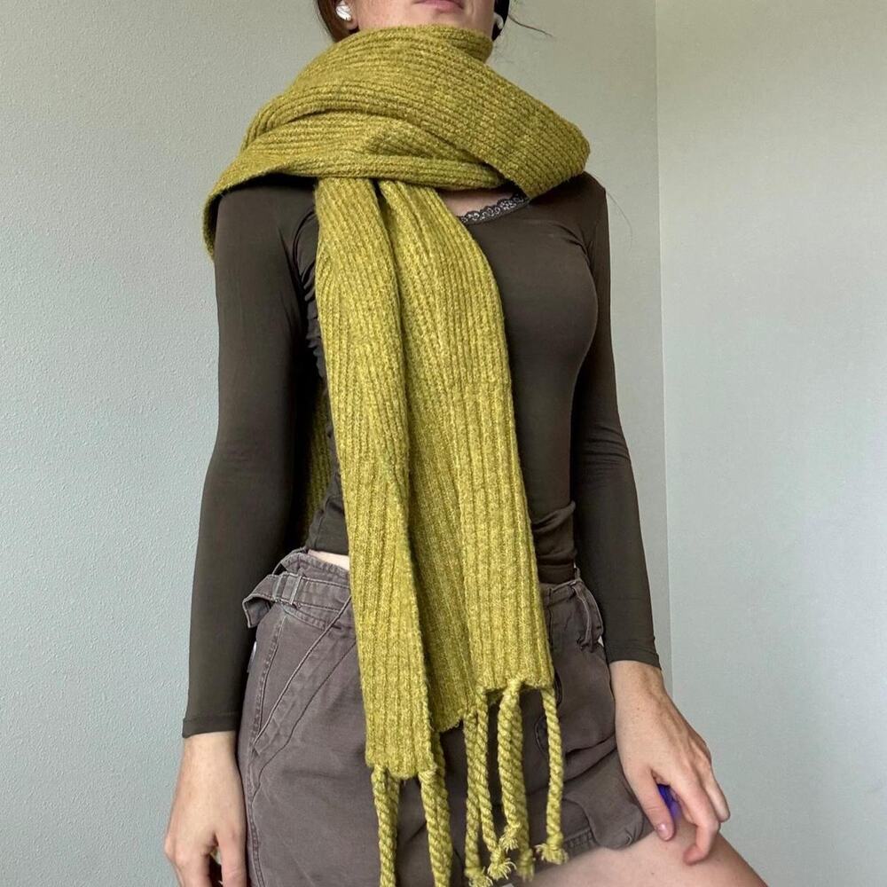 Free people oversized chartreuse green scarf with fringe